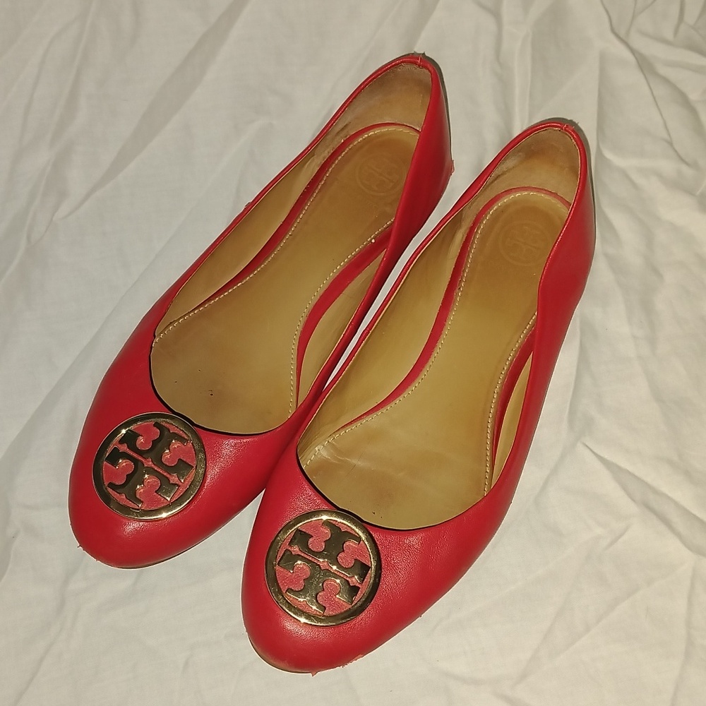 Tory Burch Benton Red leather Flats Sz 8.5
